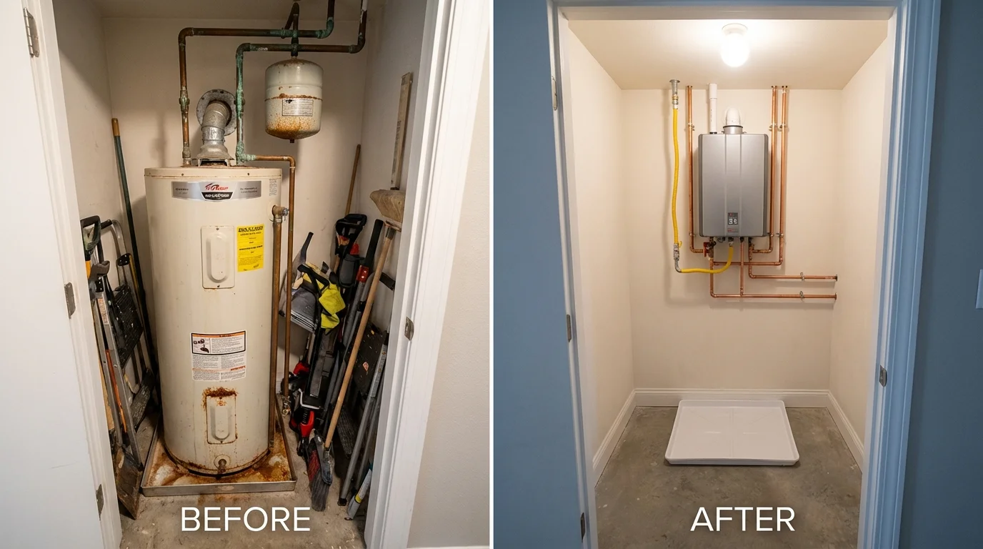 Tank water heater versus wall-mounted tankless unit comparison for Middlebury, IN homeowners